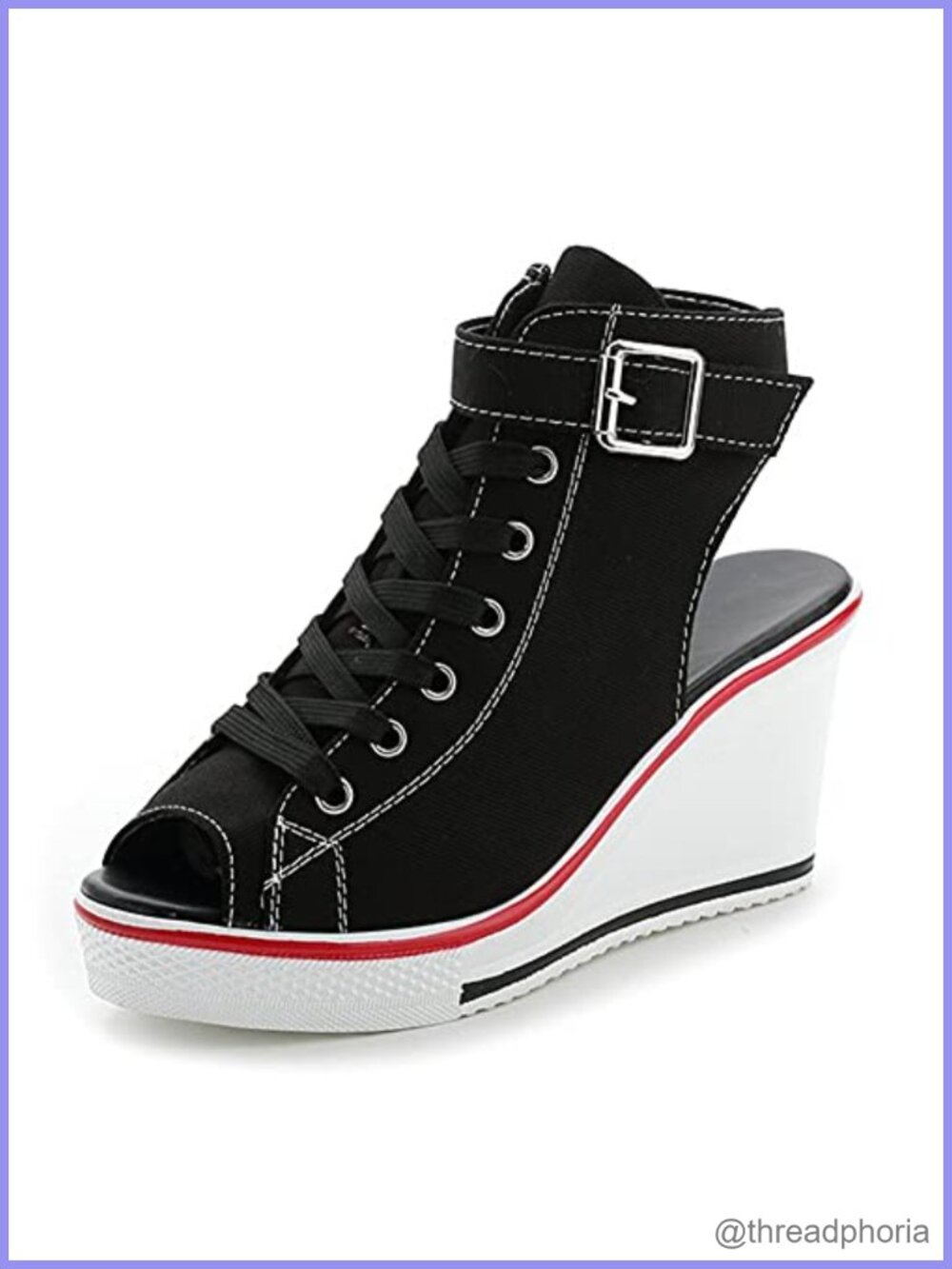 High Heel Canvas Sneaker Peep Toe Lace Up Wedge Platform Casual Shoe